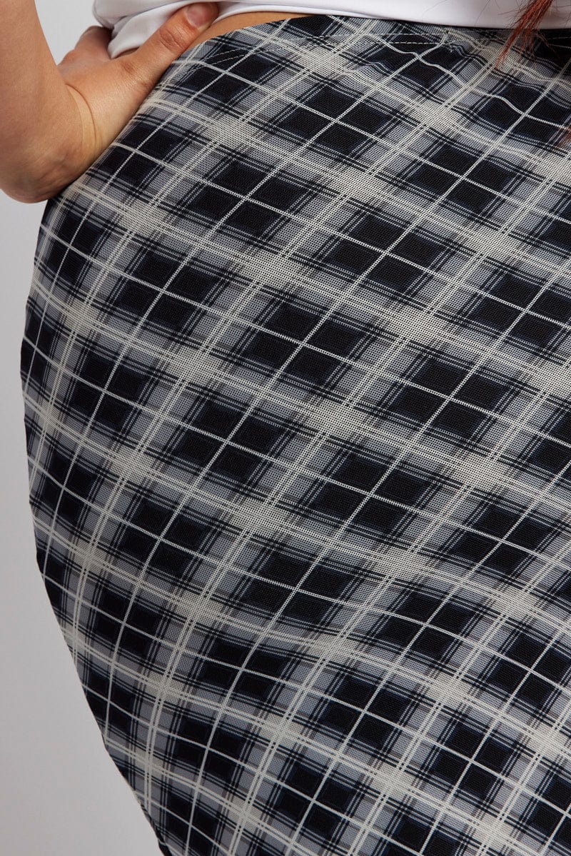 Black Check Plaid Mesh Bodycon Midi Skirt for YouandAll Fashion