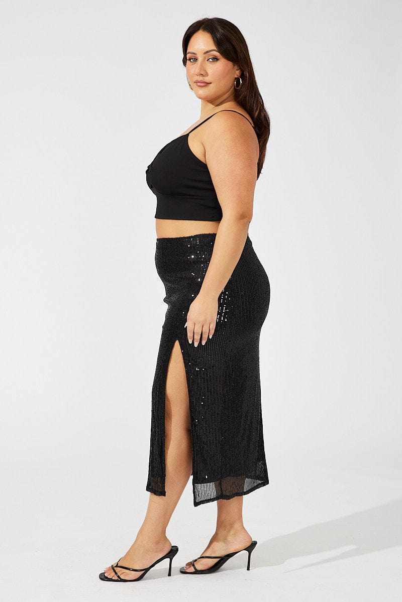 Black sequin maxi skirt hotsell plus size