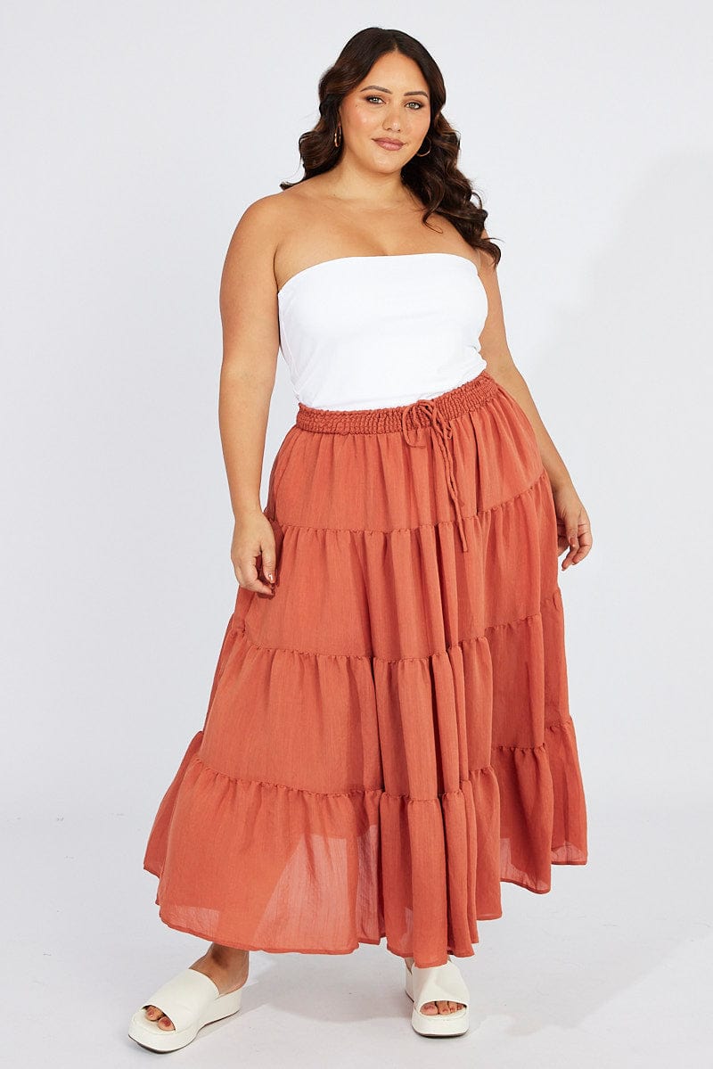 Brown Beach Shirred Maxi Skirt for YouandAll Fashion