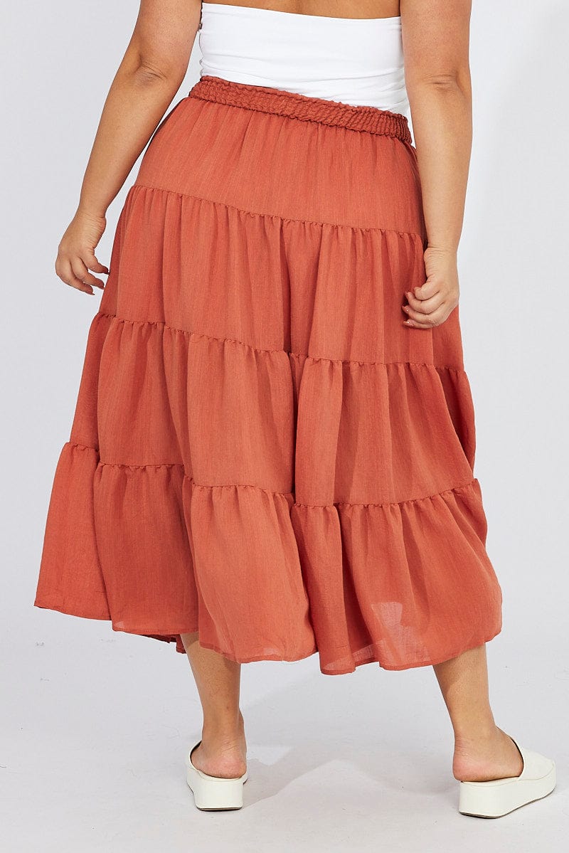 Brown Beach Shirred Maxi Skirt for YouandAll Fashion
