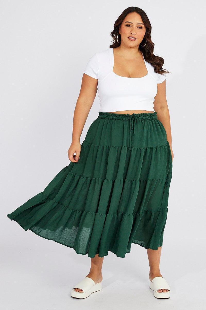 Green Beach Shirred Maxi Skirt for YouandAll Fashion