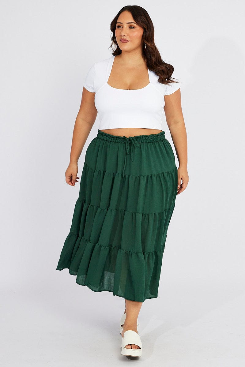 Green Beach Shirred Maxi Skirt for YouandAll Fashion