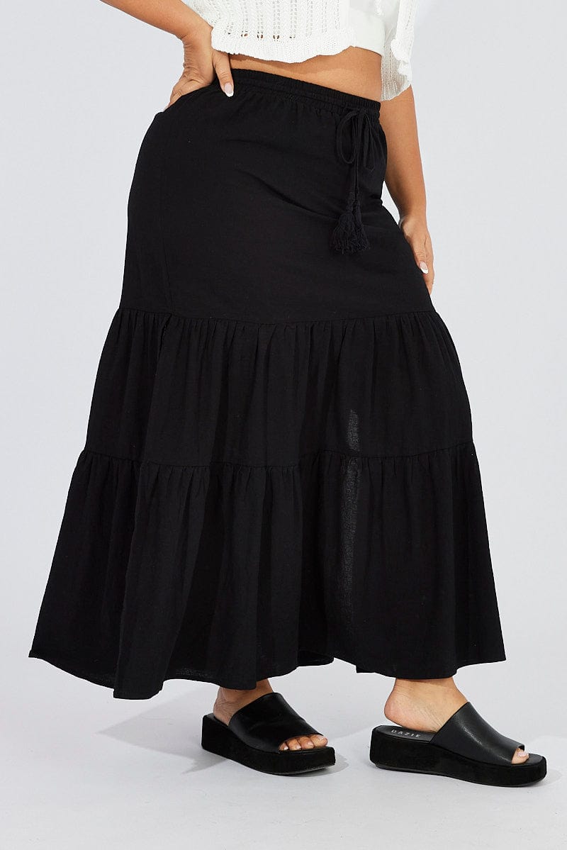 Black Maxiskirt Tassel Tie Side Splits for YouandAll Fashion