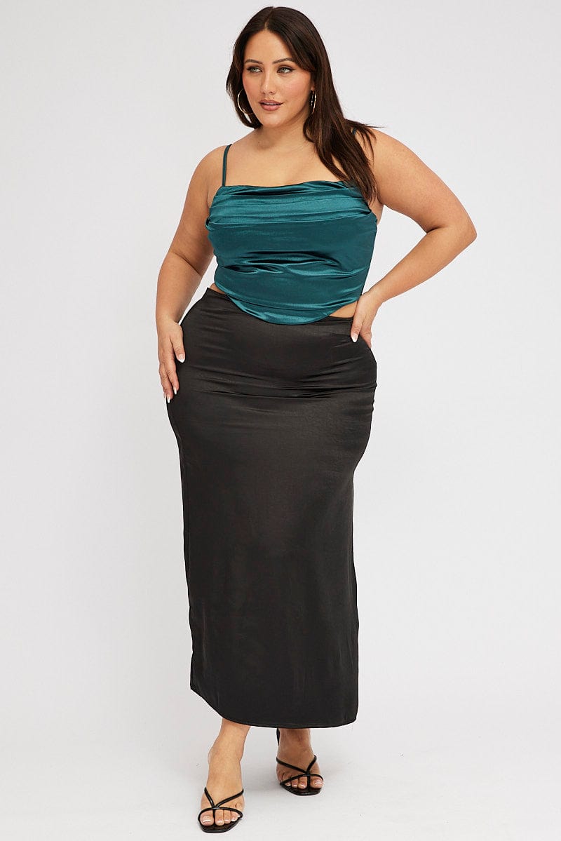 Black Satin Split Maxi Skirt for YouandAll Fashion