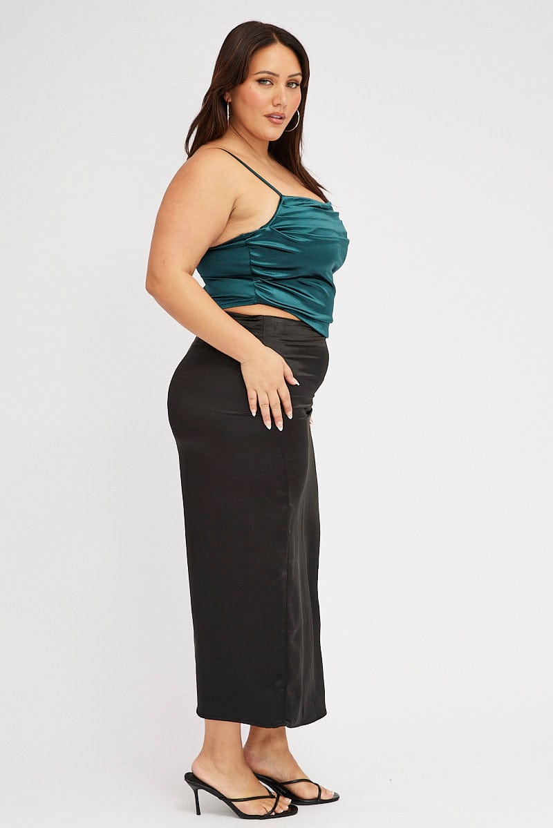 Black Satin Split Maxi Skirt for YouandAll Fashion