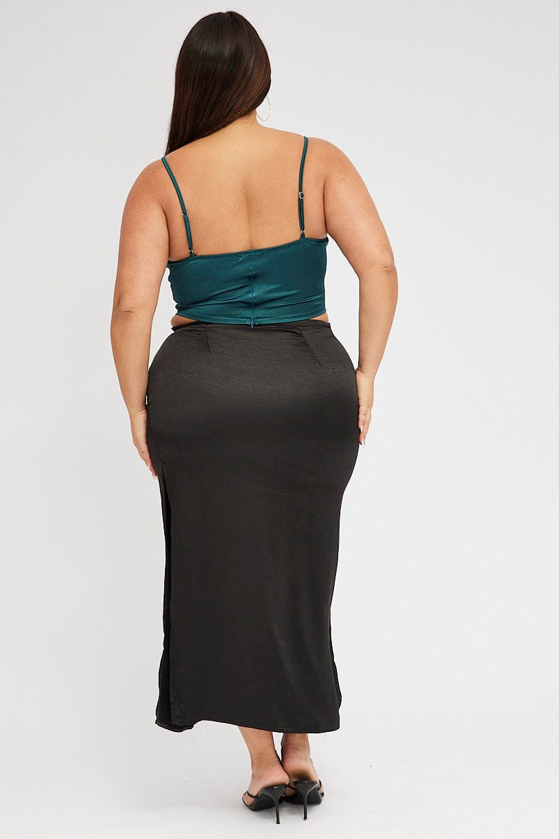 Black Satin Split Maxi Skirt for YouandAll Fashion