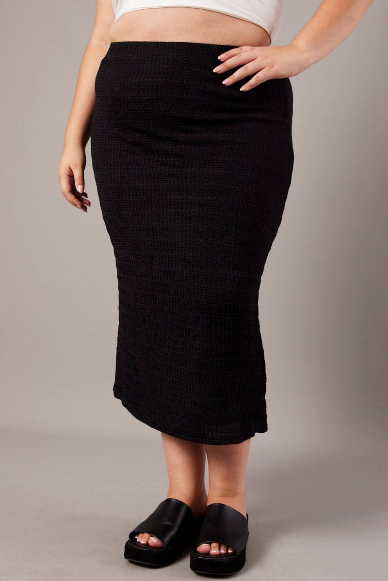 Black Textured Fitted Skirt for YouandAll Fashion
