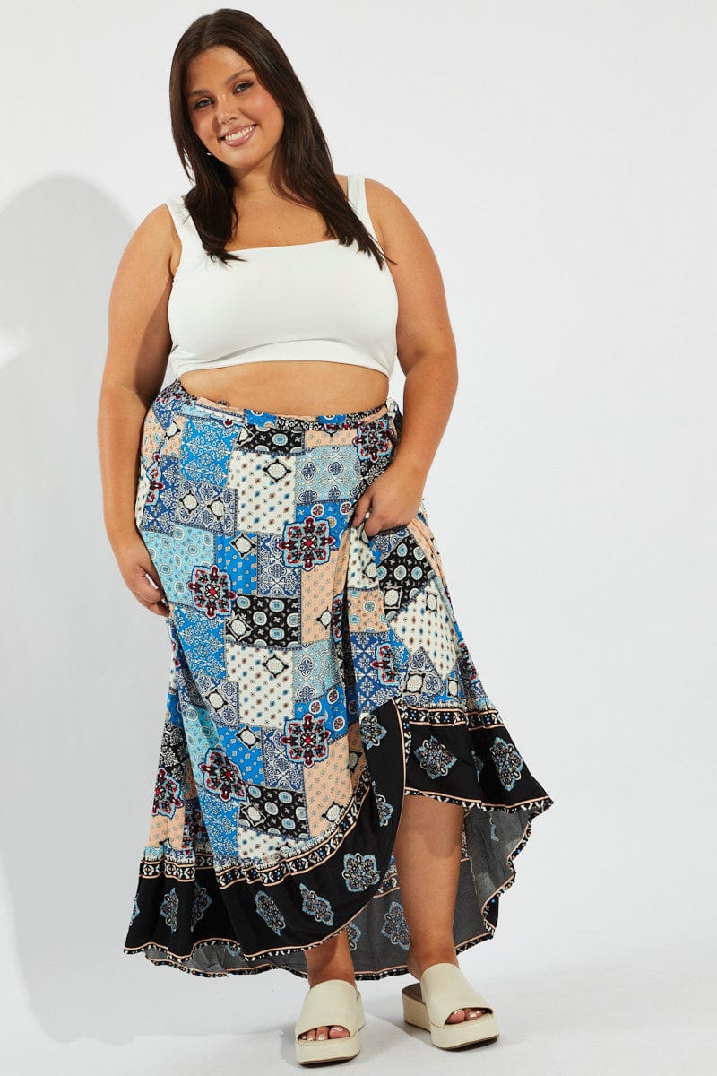 Plus Size Skirt, Women's Maxi Skirt With Boho Print, Long Skirt