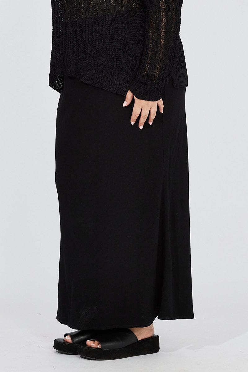 Black Bias Linen Slip Maxi Skirt for YouandAll Fashion