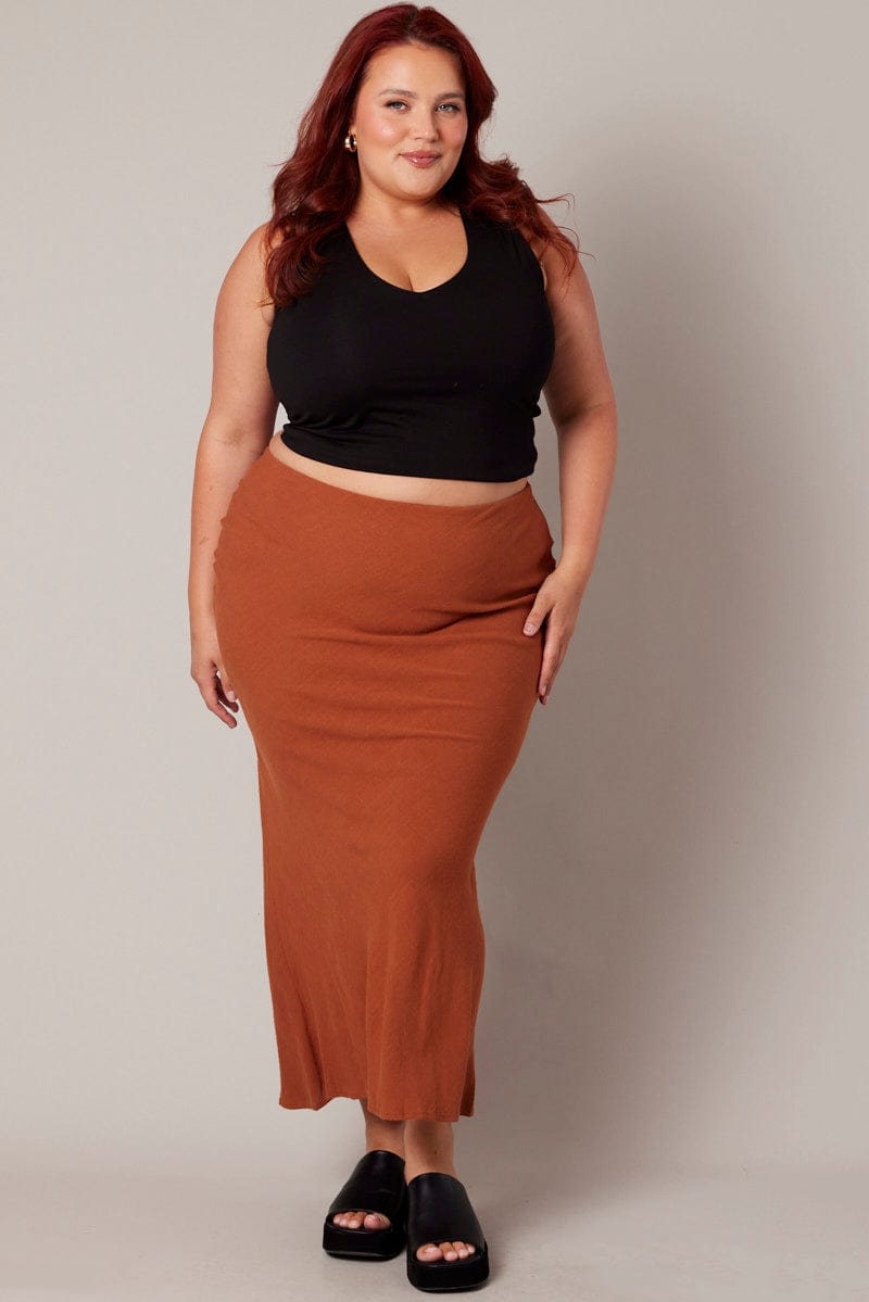 Brown Bias Linen Slip Maxi Skirt for YouandAll Fashion