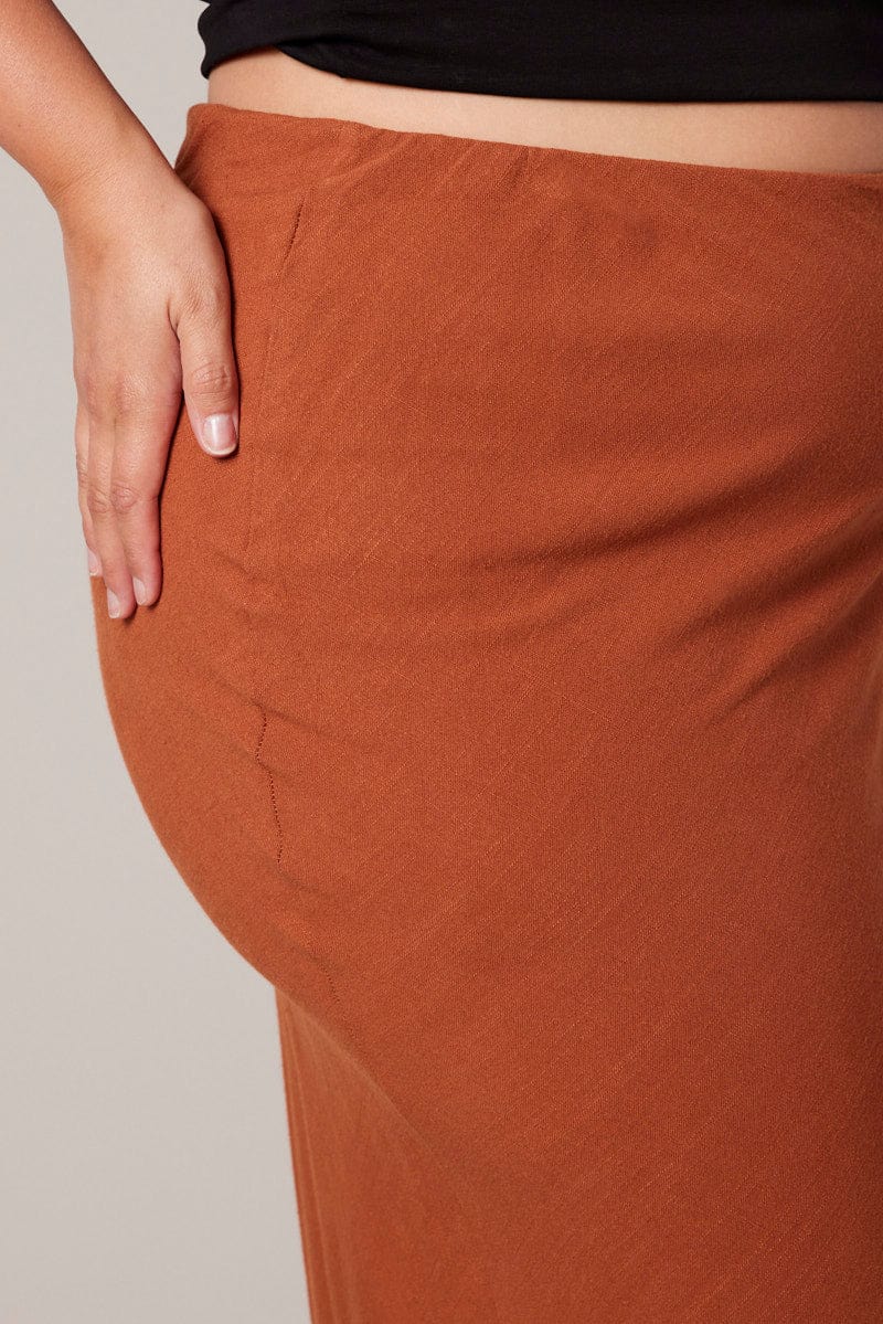 Brown Bias Linen Slip Maxi Skirt for YouandAll Fashion