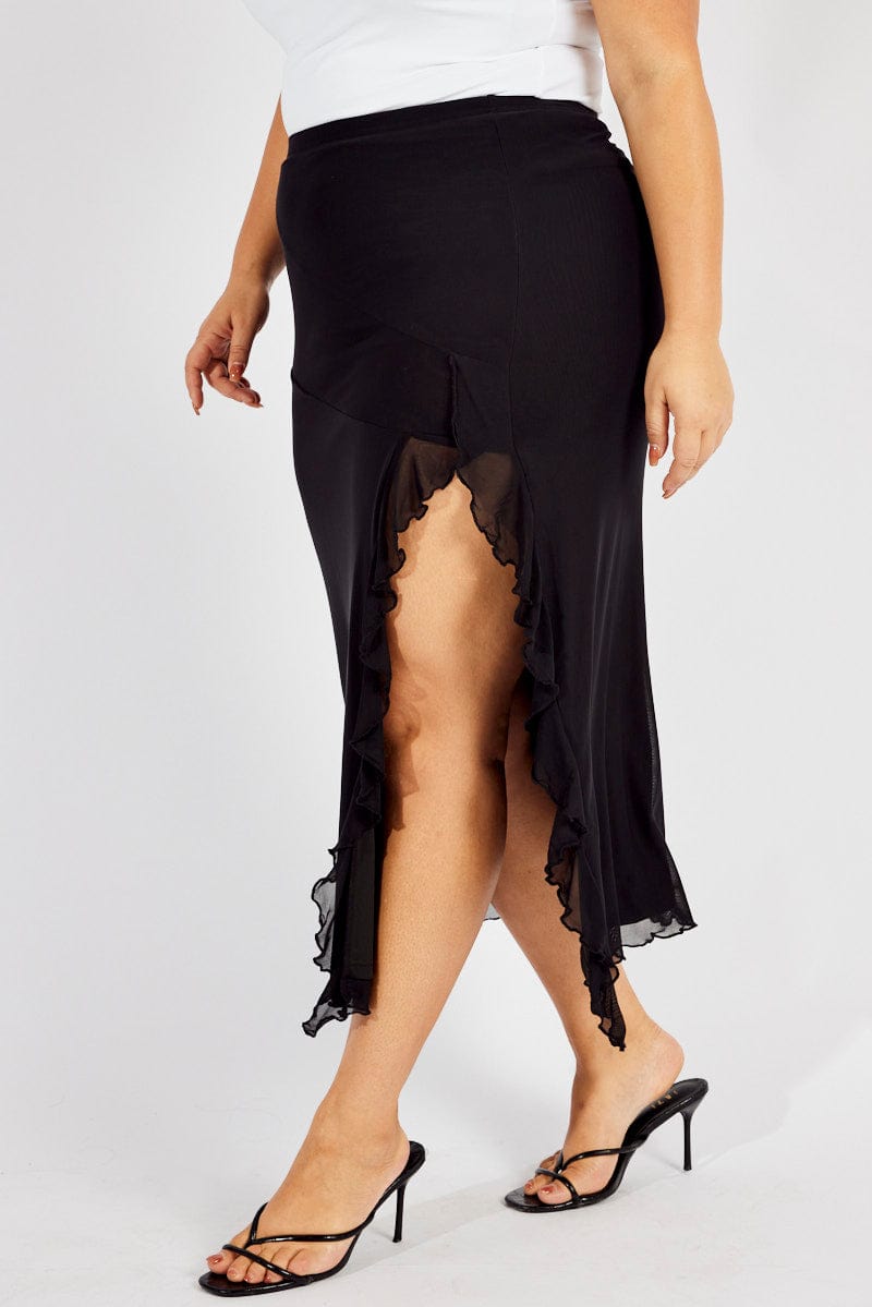 Black Mesh Frill Panel Skirt for YouandAll Fashion
