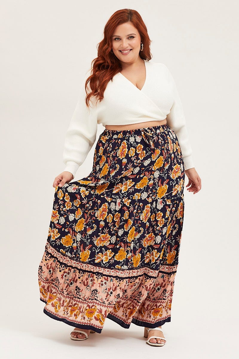 Boho Prt Maxi Skirt Tie For Women By You And All