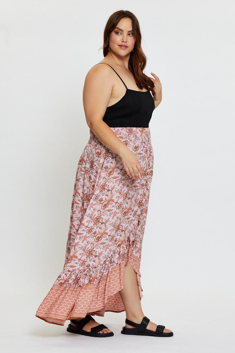Boho Prt Maxi Skirt High-Low For Women By You And All