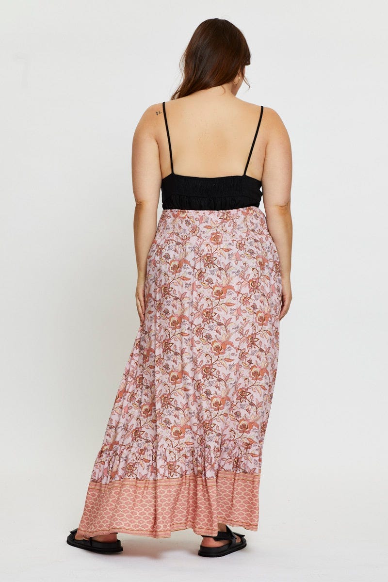 Boho Prt Maxi Skirt High-Low For Women By You And All