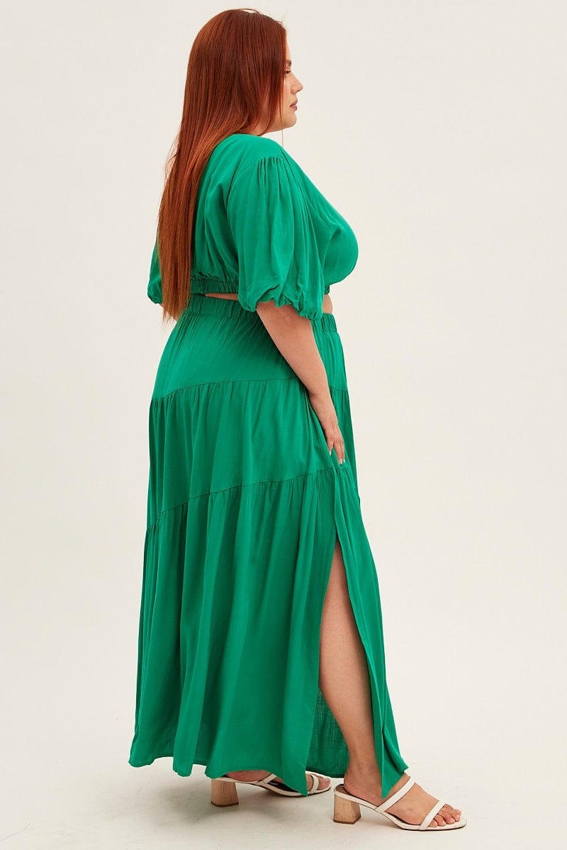 Green Maxi Skirt Split Textured You & All