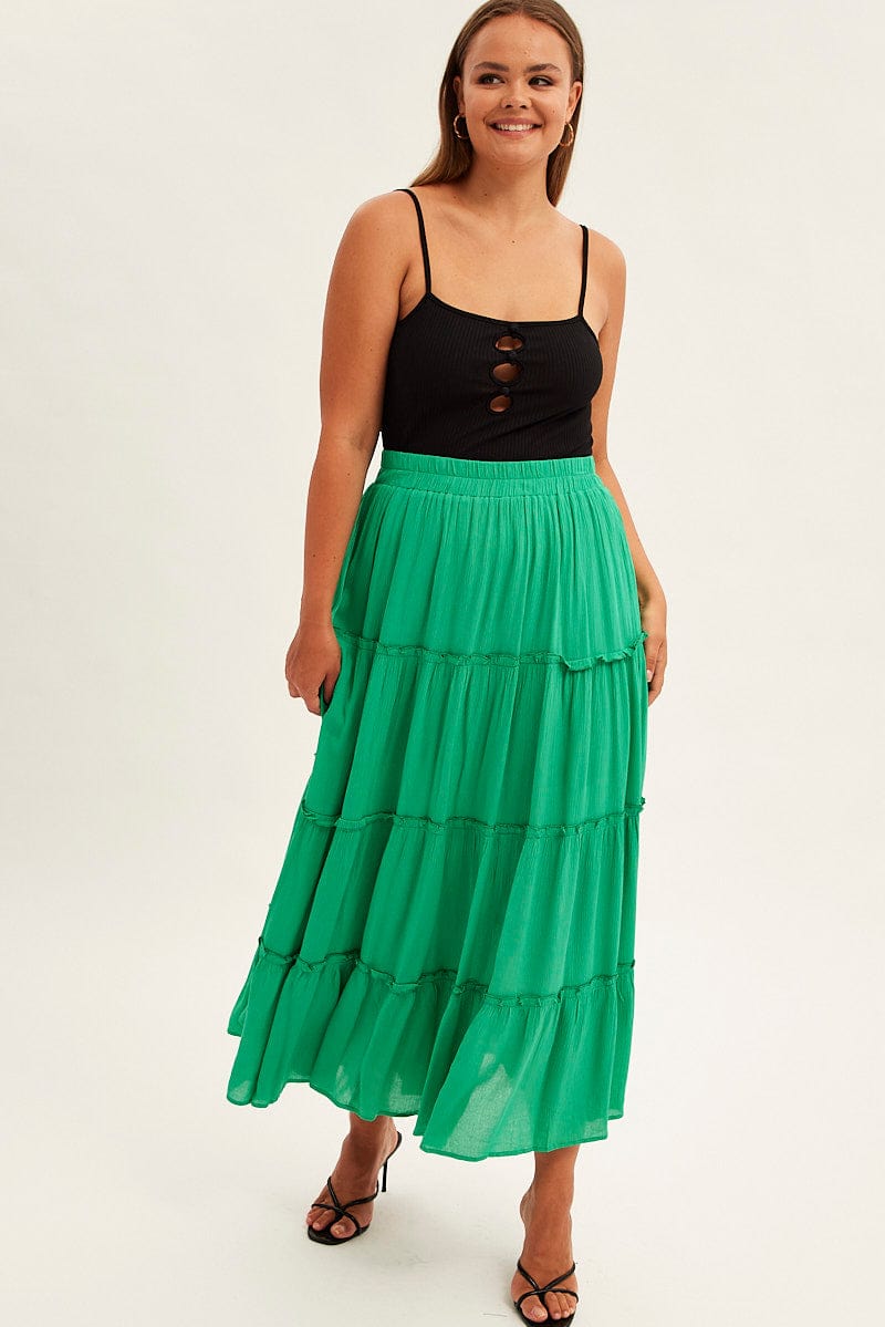 Green Tiered Maxi Skirt for YouandAll Fashion