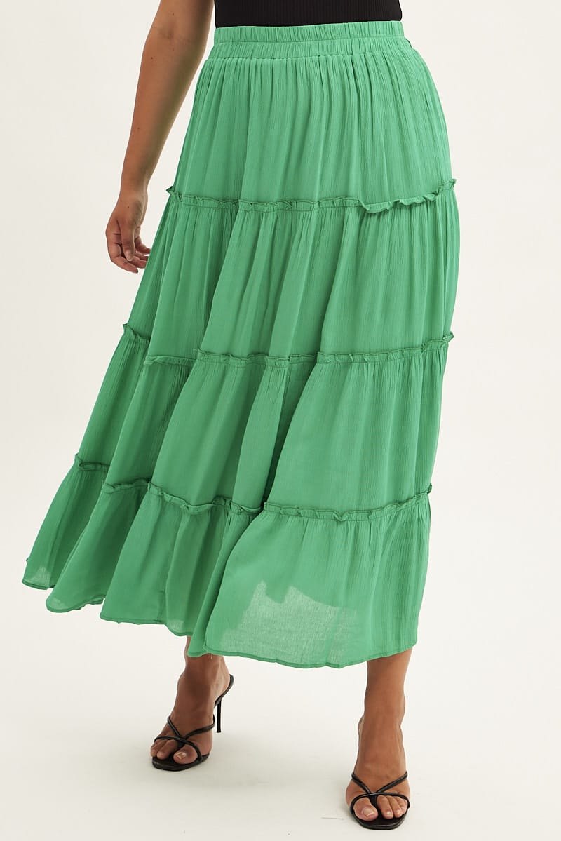 Green Tiered Maxi Skirt for YouandAll Fashion