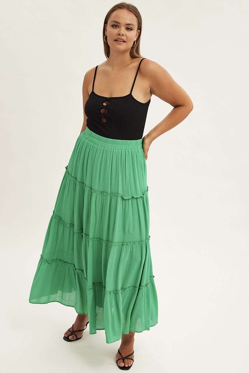 Green Tiered Maxi Skirt for YouandAll Fashion