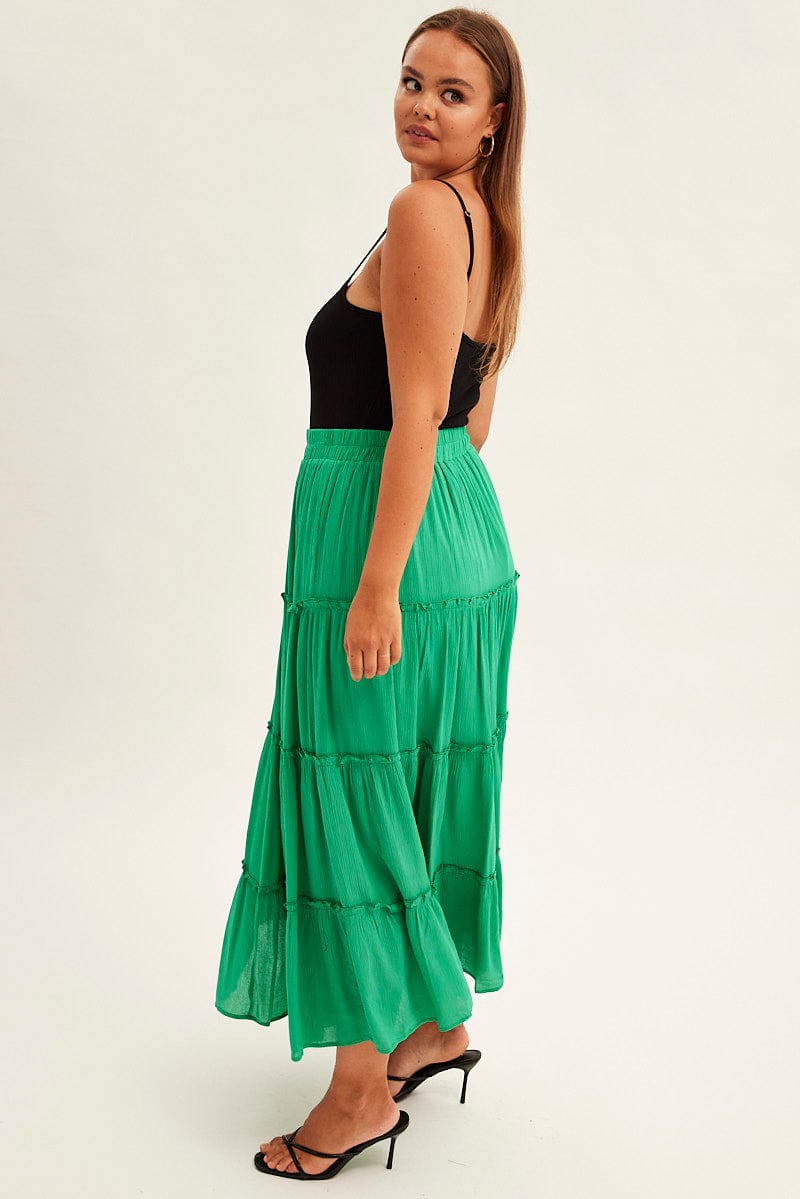 Green tiered maxi outlet skirt