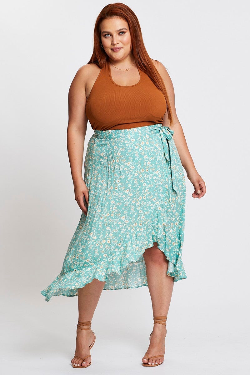 Floral Prt Maxi Skirt Ruffle Hem For Women By You And All