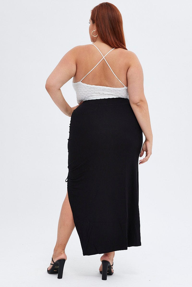 Black Midi Skirt High Waist Split Ribbed Jersey for YouandAll Fashion