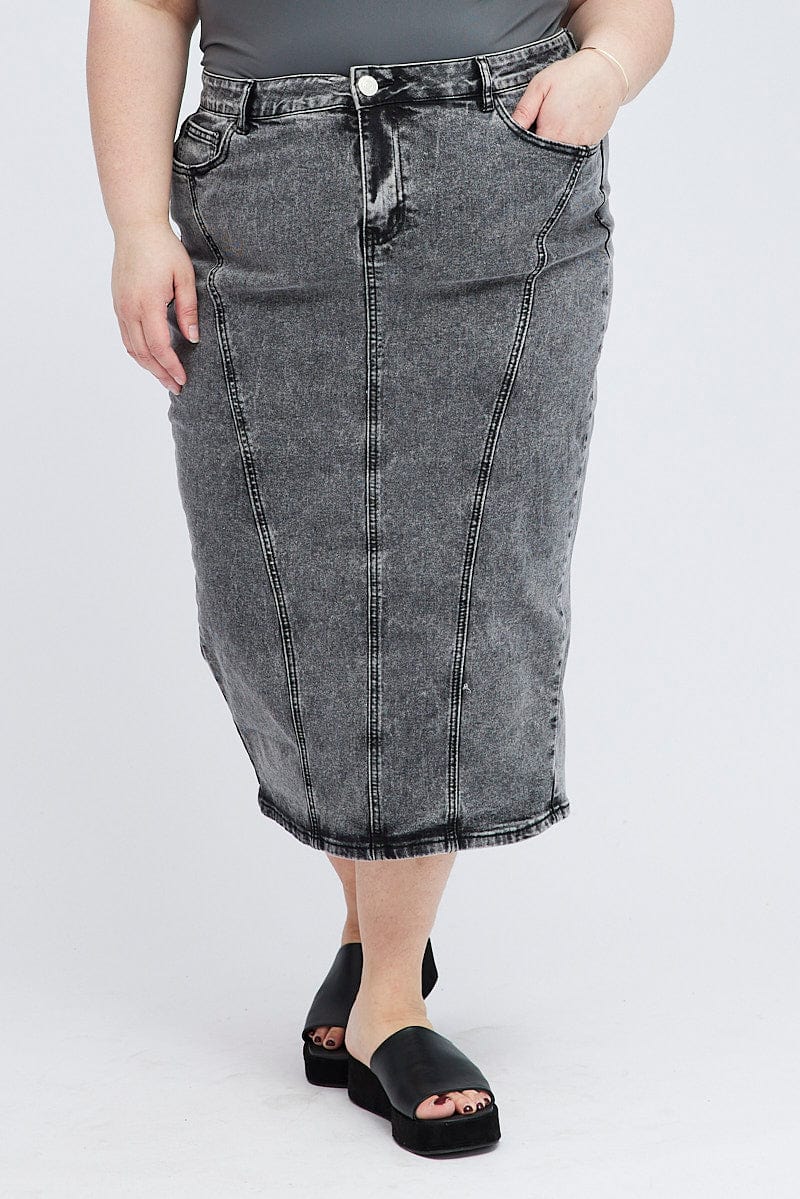 Black Midi Skirt Denim for YouandAll Fashion