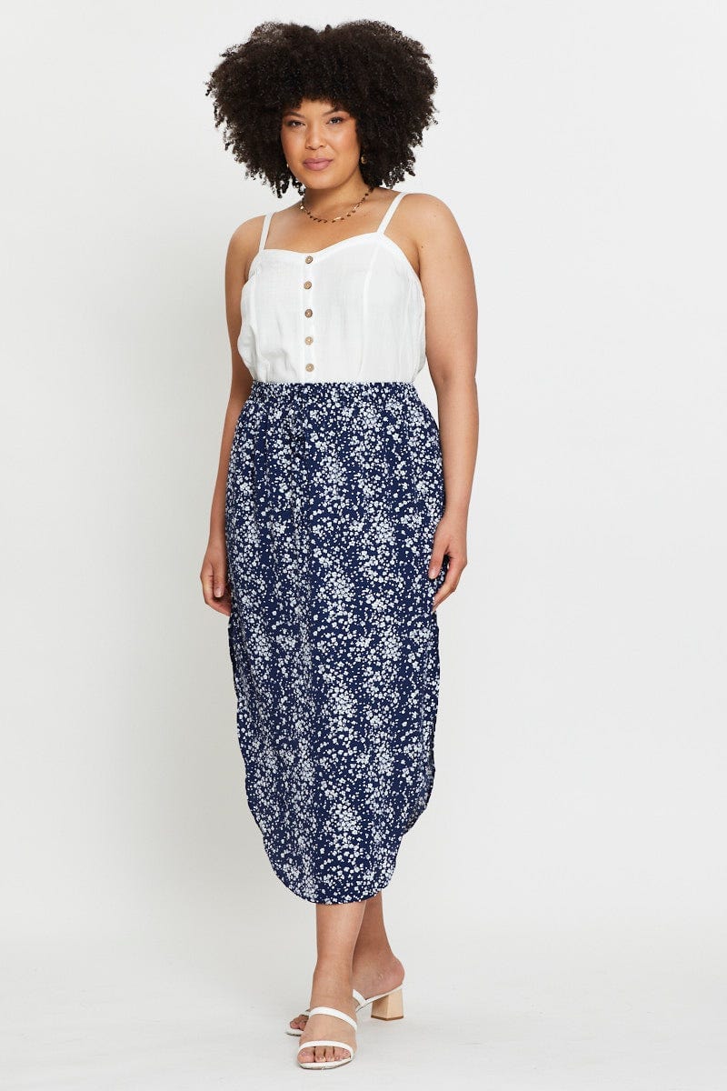 Floral Prt Midi Skirt Elastic Waist For Women By You And All