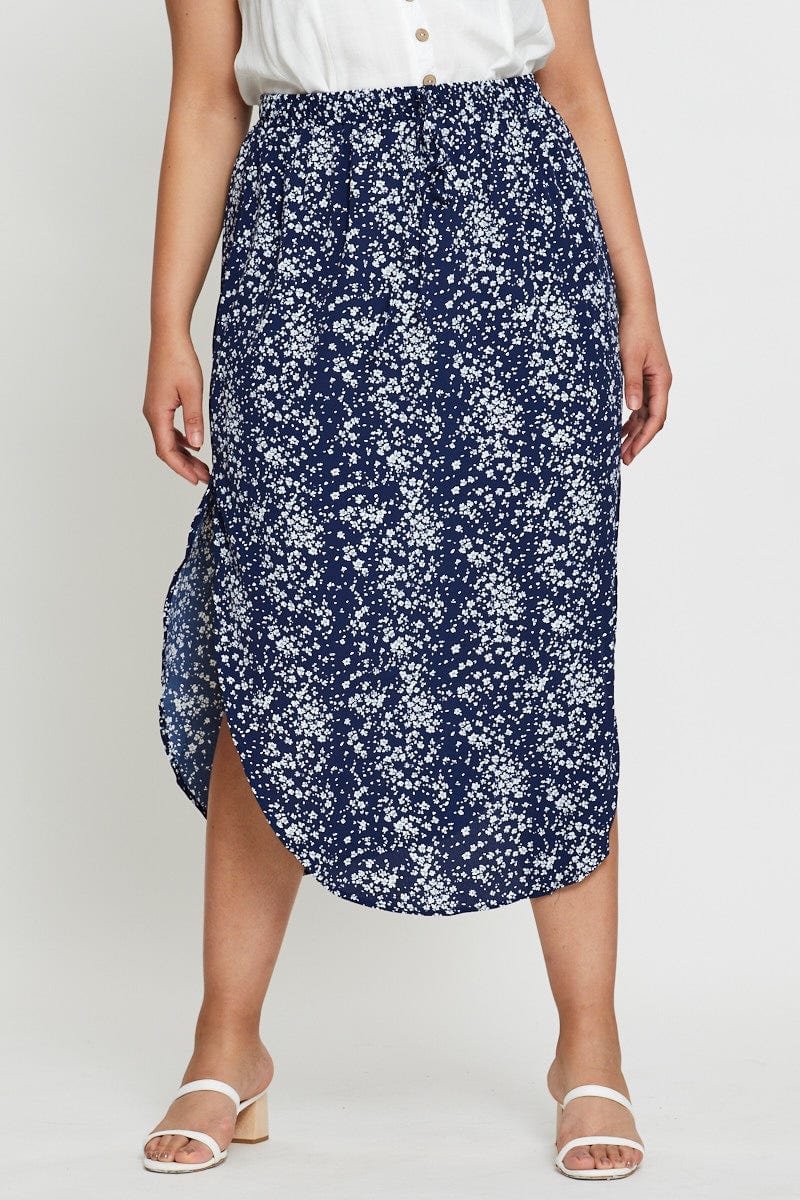 Floral Prt Midi Skirt Elastic Waist For Women By You And All