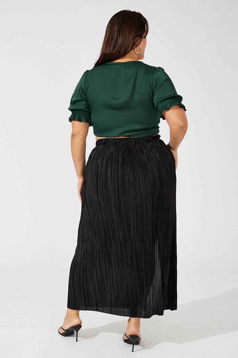 Black Midi Skirt Side Split Plisse for YouandAll Fashion