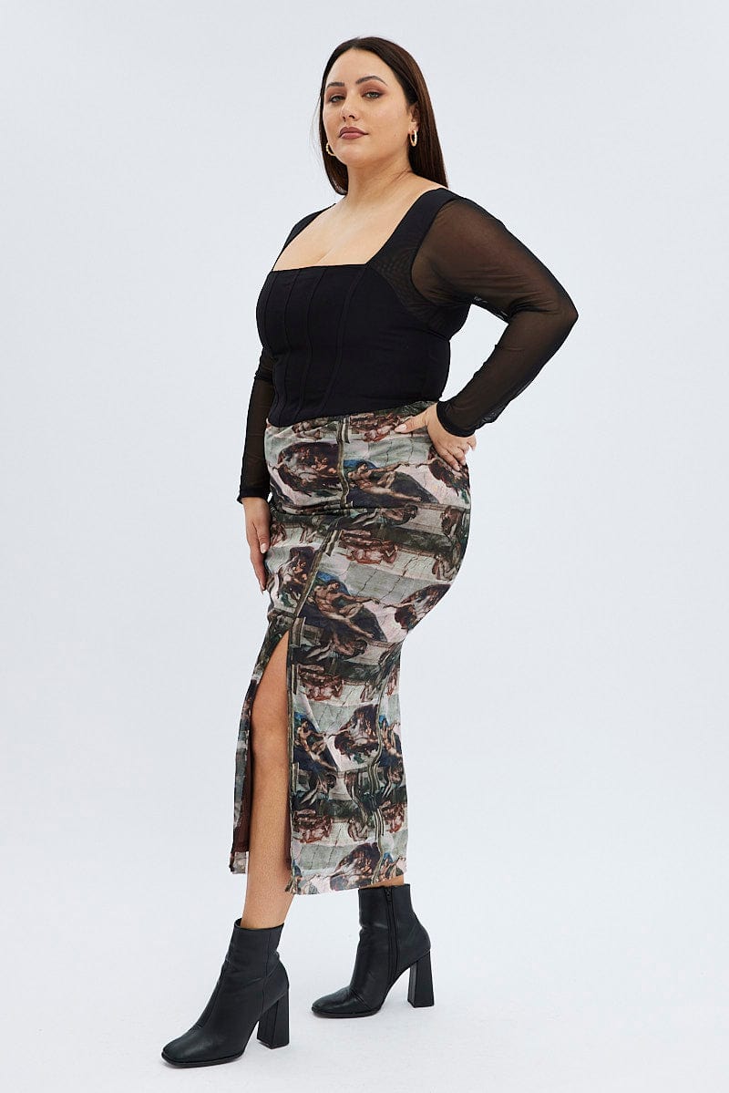 Plus size shop camo midi skirt