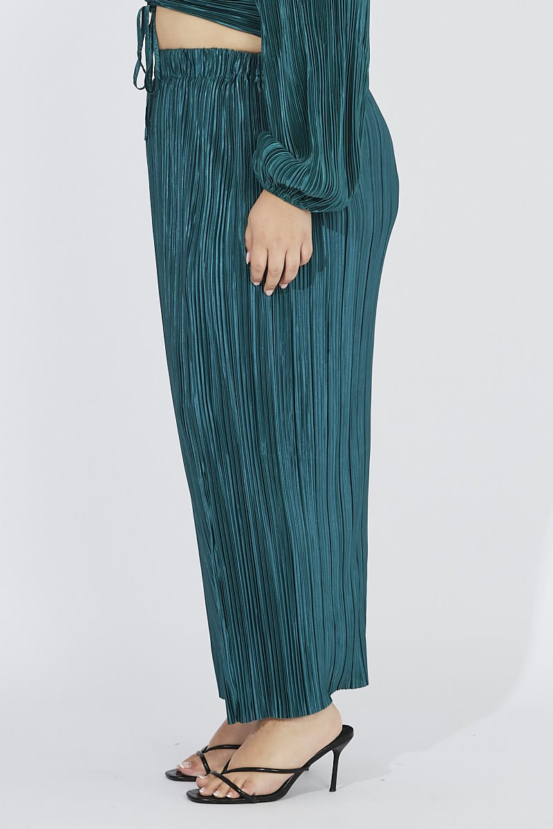 Green Midi Skirt Side Split Plisse for YouandAll Fashion
