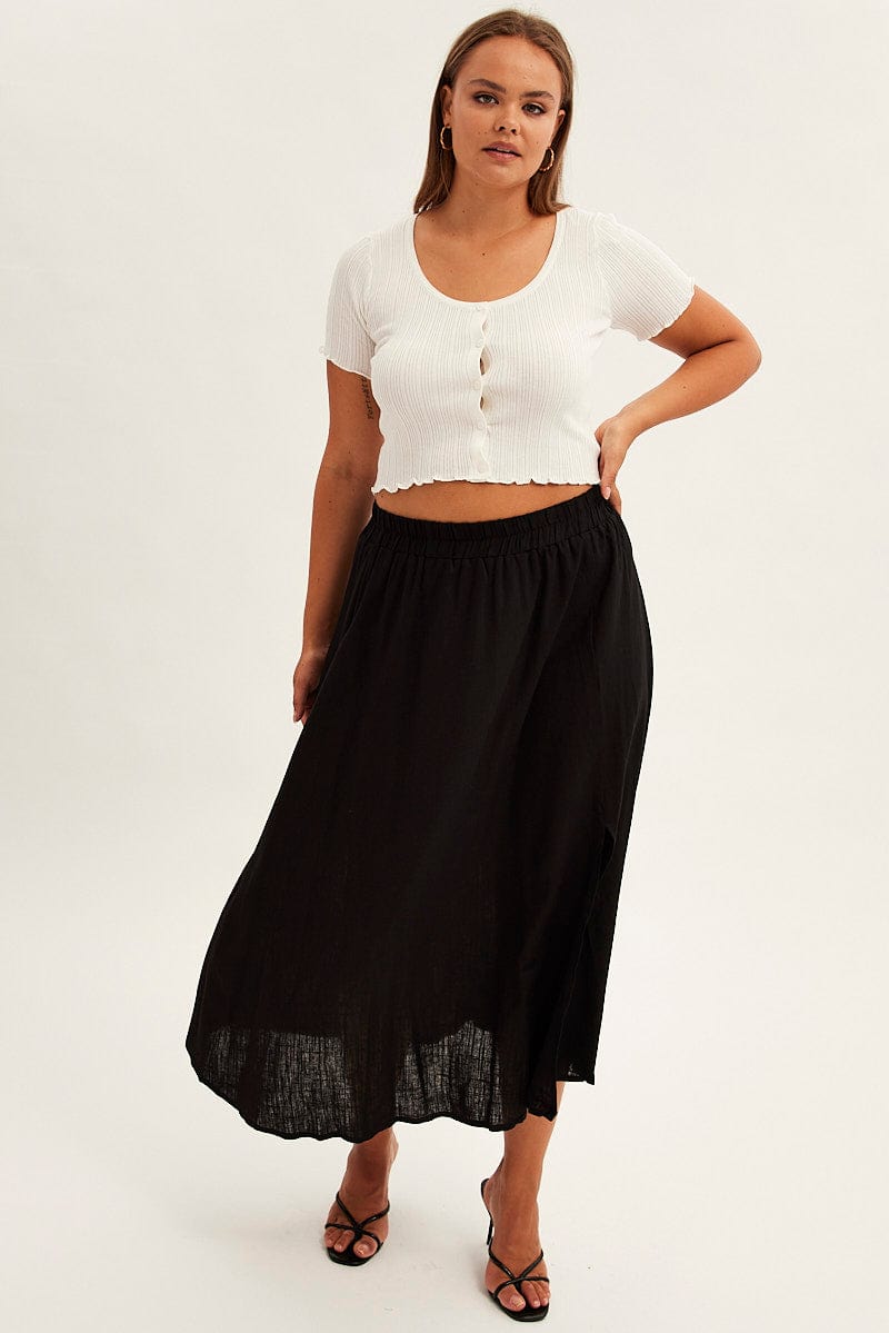 Black Midi Skirt High Waist Linen Blend for YouandAll Fashion