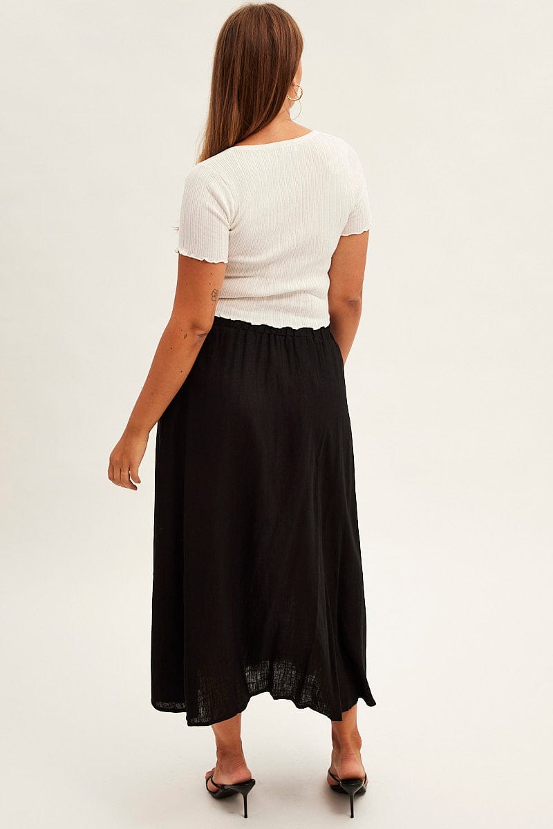 Black Midi Skirt High Waist Linen Blend for YouandAll Fashion