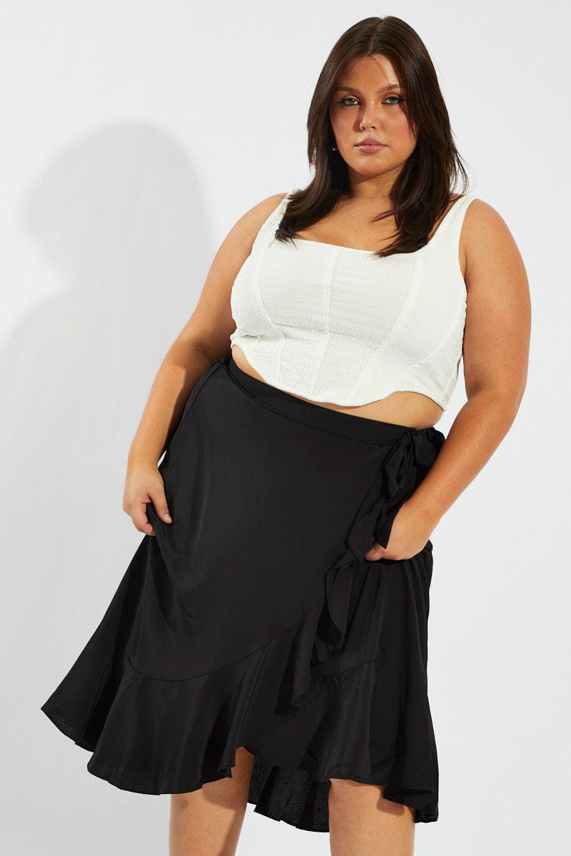Black Wrap Frill Midi Skirt for YouandAll Fashion