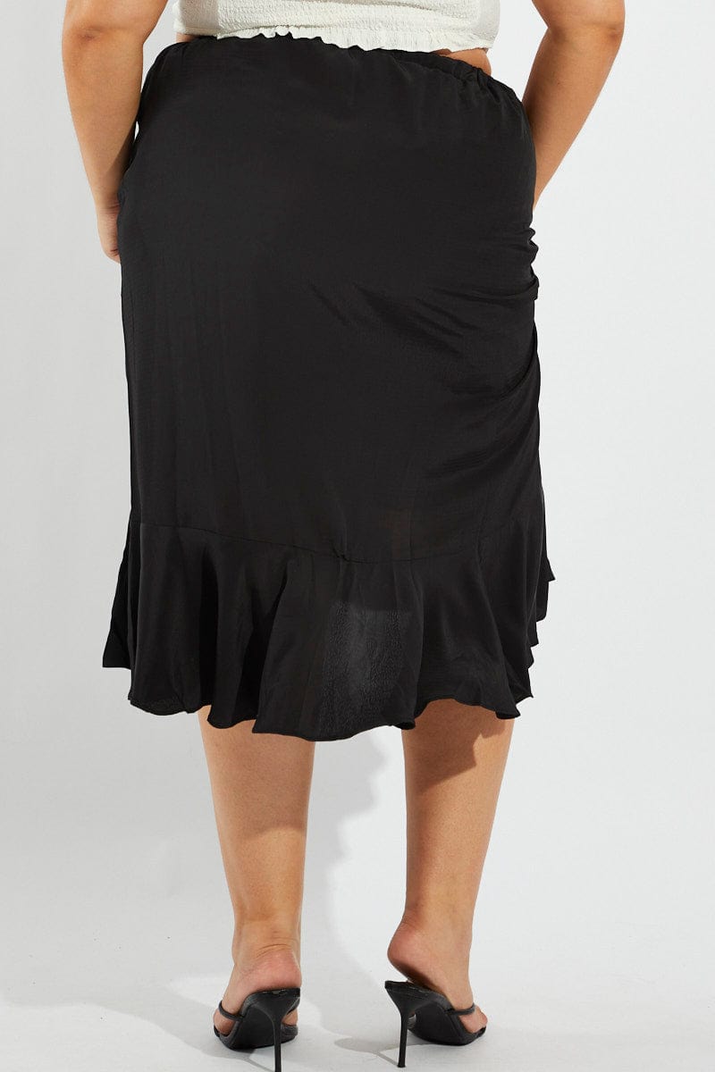 Black Wrap Frill Midi Skirt for YouandAll Fashion