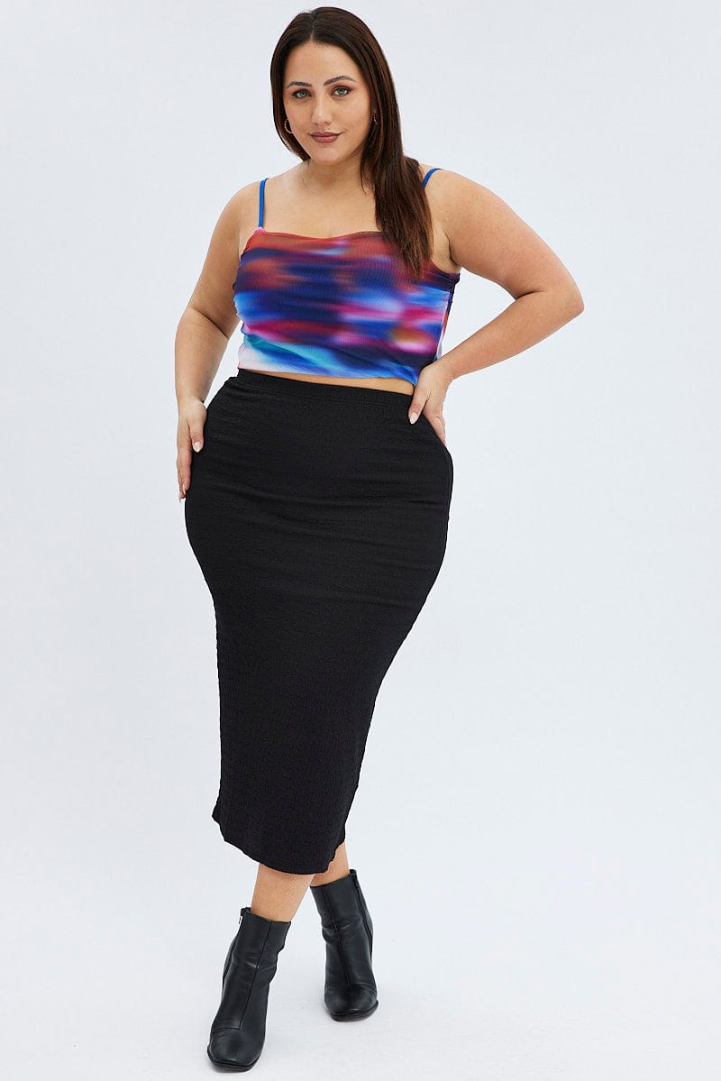 Black Midaxi Skirt Textured Jersey for YouandAll Fashion