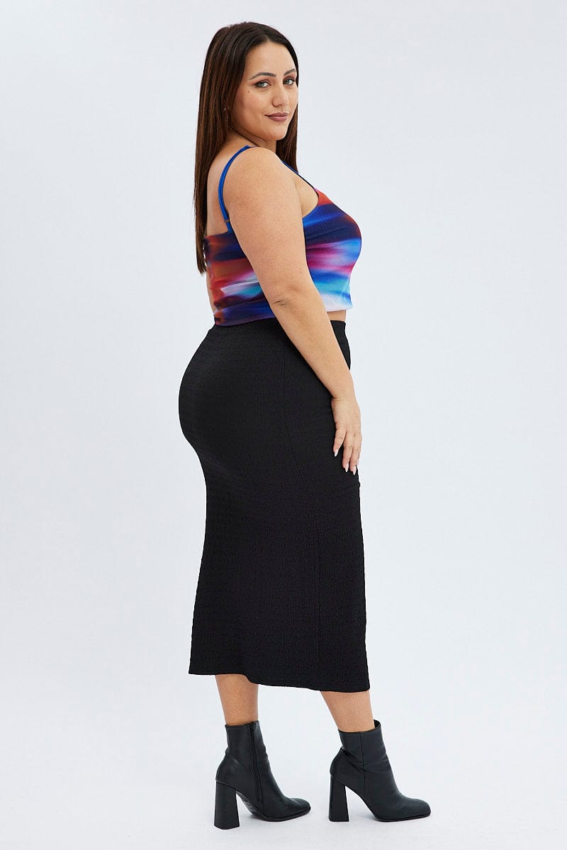 Black Midaxi Skirt Textured Jersey for YouandAll Fashion