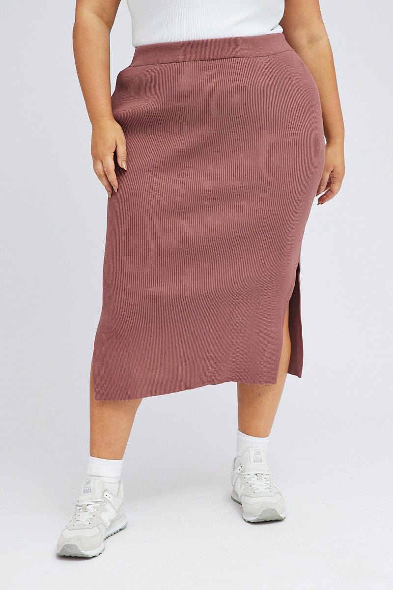 Purple Knit Skirt Midi Side Split for YouandAll Fashion