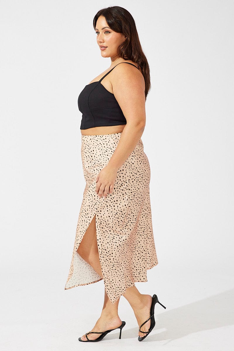 Multi Animal Print Satin Slip Skirt With Split for YouandAll Fashion