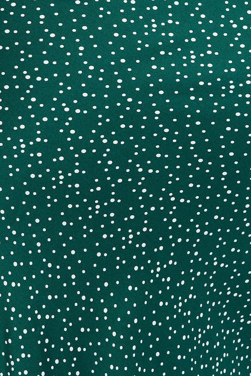 Green Polka Dot Satin Slip Skirt With Split You All