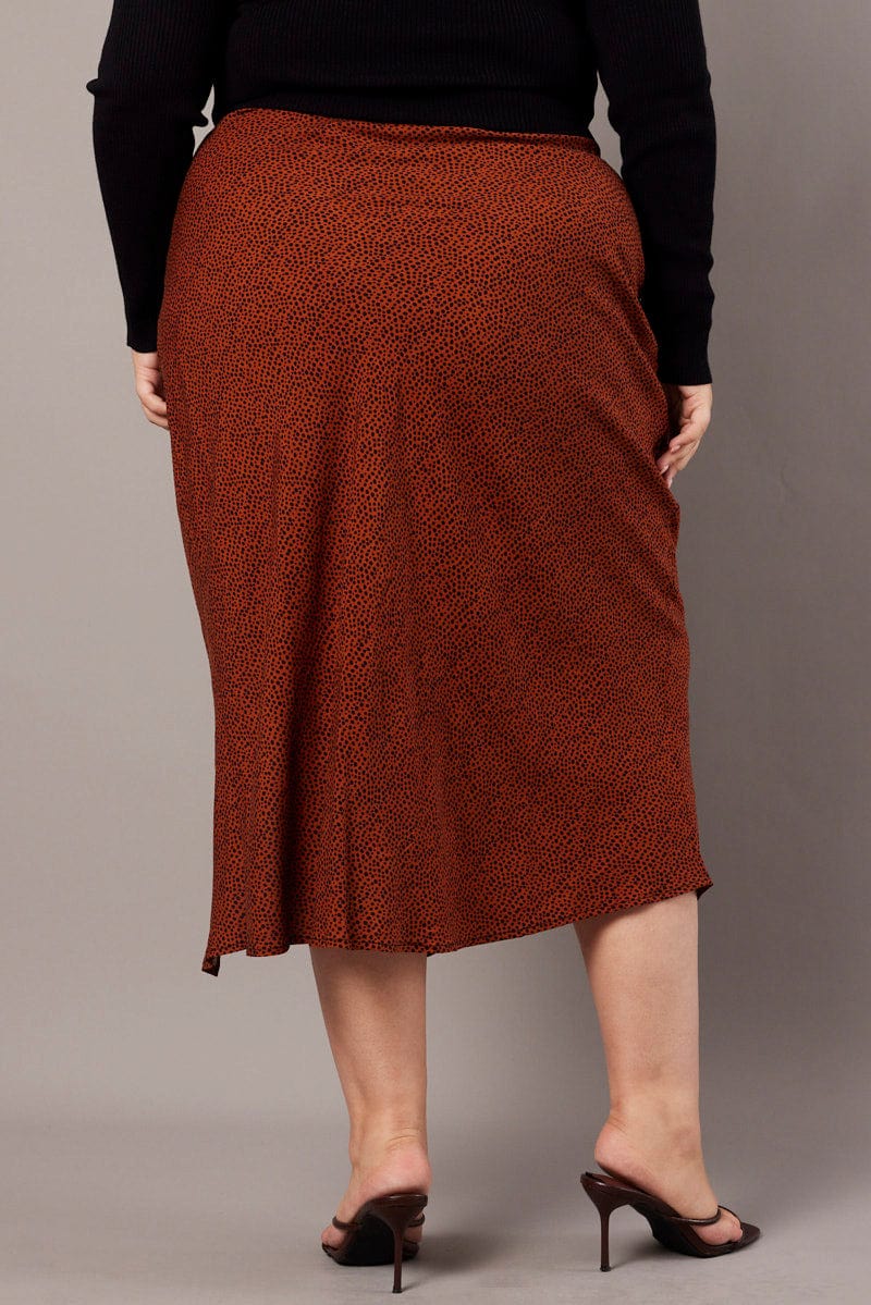 Brown Geo Geo Spot Slip Skirt for YouandAll Fashion