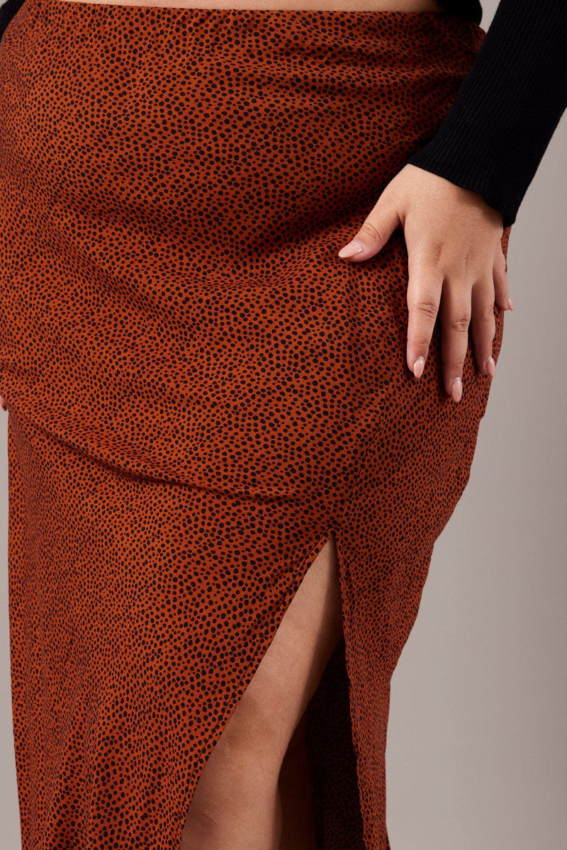 Brown Geo Geo Spot Slip Skirt for YouandAll Fashion