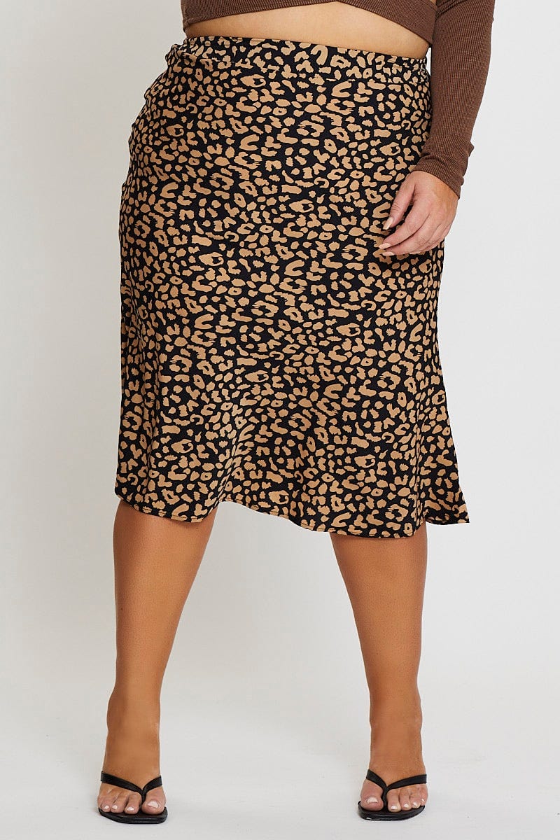 Animal Prt Midi Satin Skirt For Women By You And All