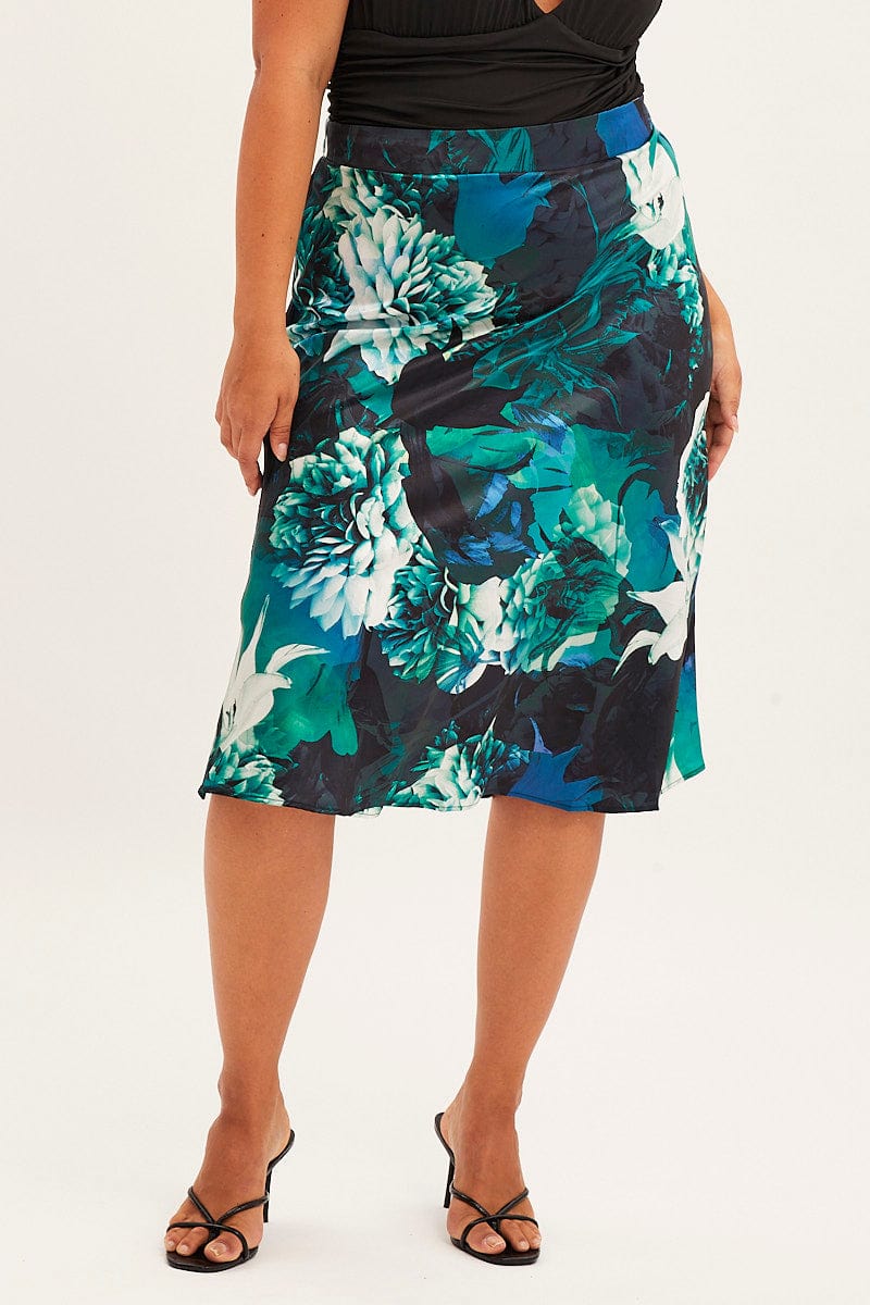 Abstract Print Slip Skirt Midi Satin for YouandAll Fashion