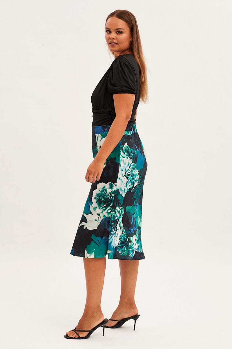 Abstract Print Slip Skirt Midi Satin for YouandAll Fashion
