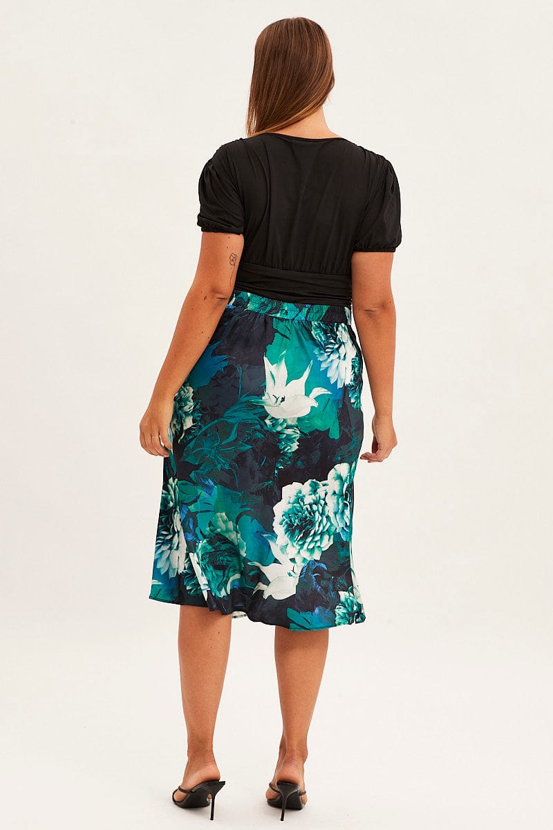 Abstract Print Slip Skirt Midi Satin for YouandAll Fashion