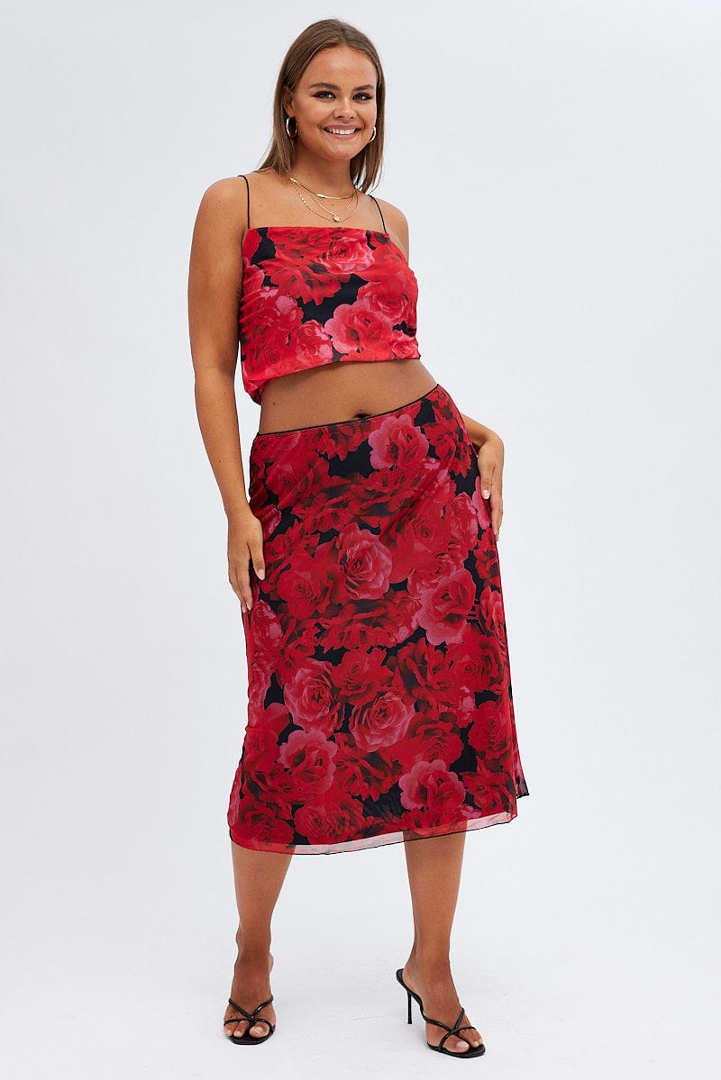 Multi Floral Midi Skirt Lined Mesh for YouandAll Fashion