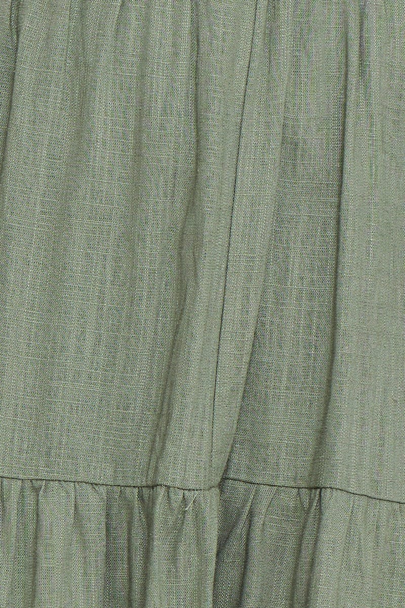 Green Maxi Skirt Linen Blend Tie For Women By You And All