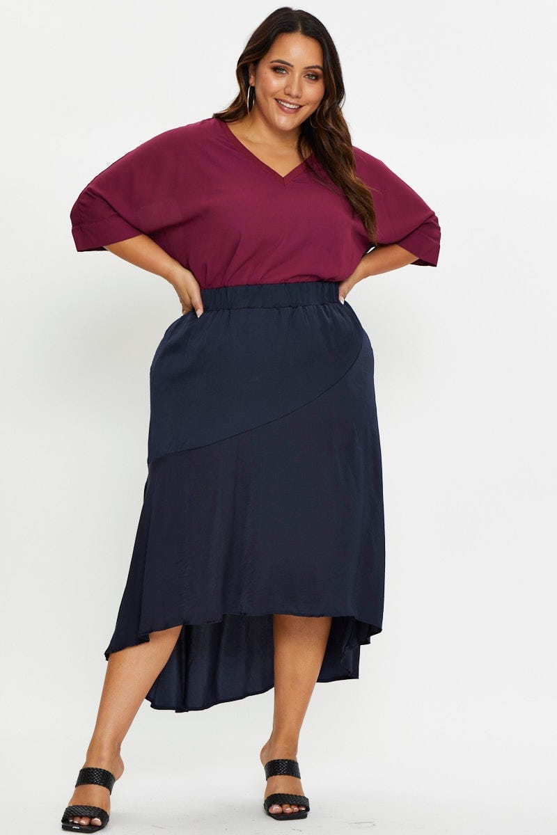 Blue Midi Satin Skirt For Women By You And All